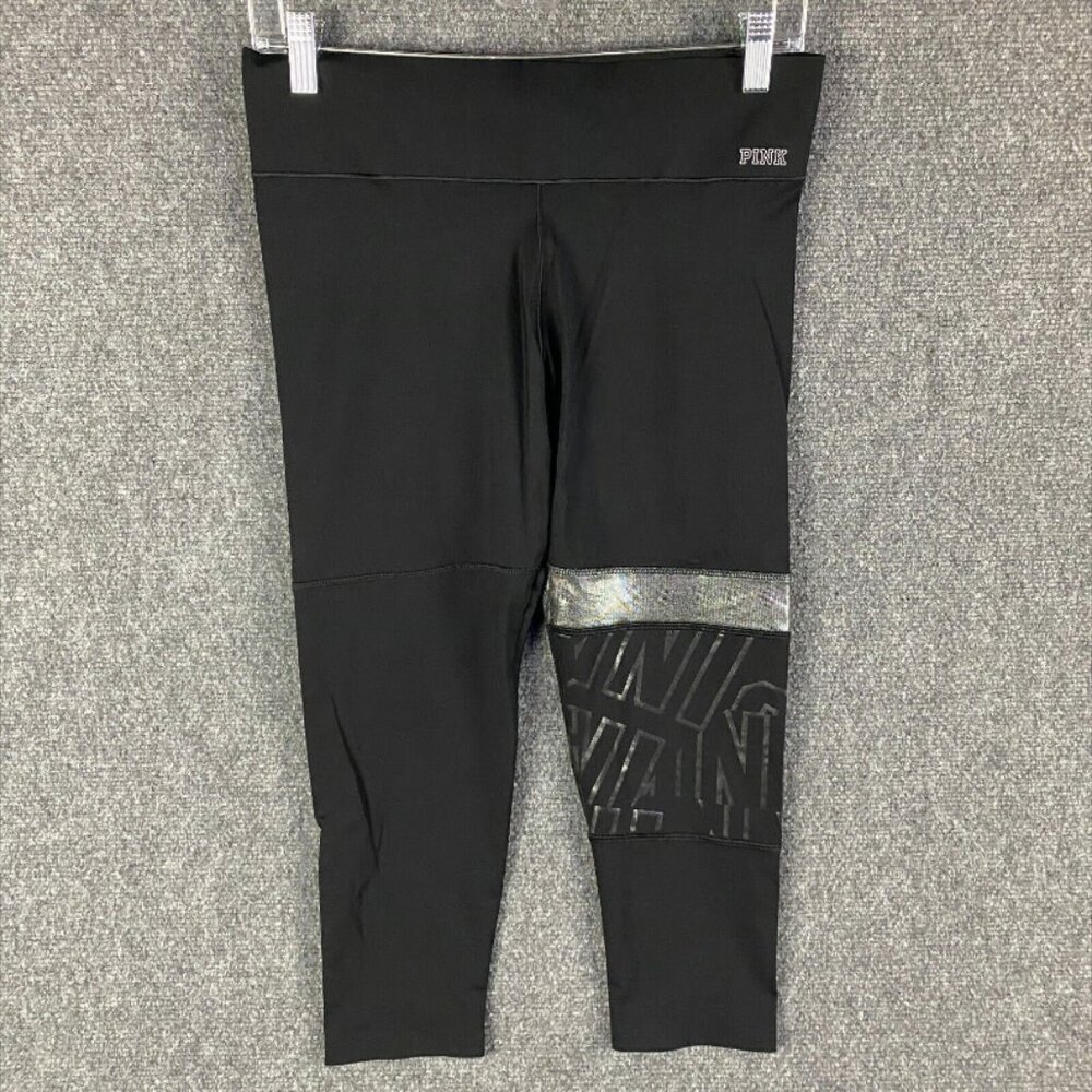 Victoria's Secret PINK Leggings‎ Women's Medium Capri Ultimate Black Polyamide
